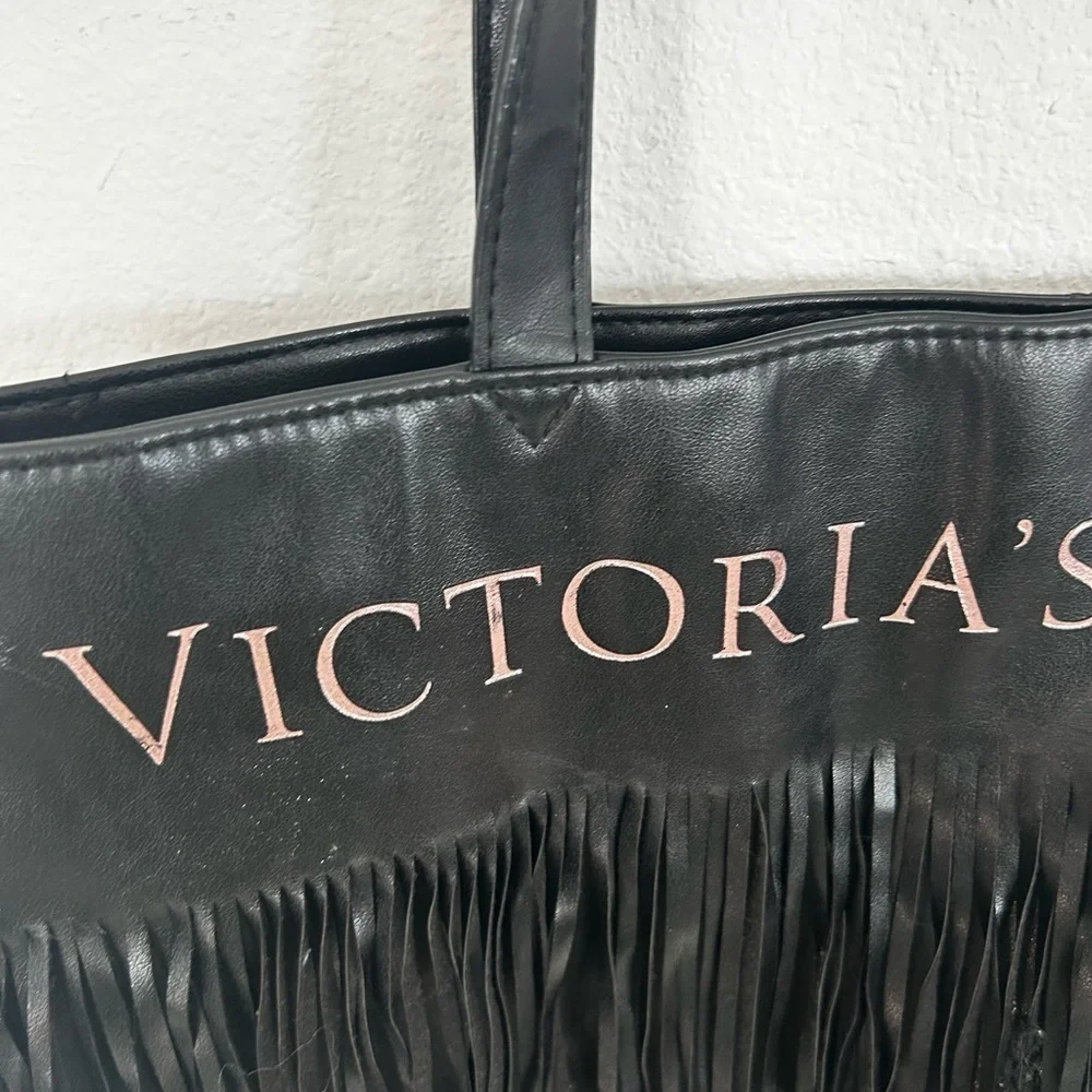Victoria’s Secret Women’s Faux Leather Tote Bag w Fringe  Rose Gold letter  NWT